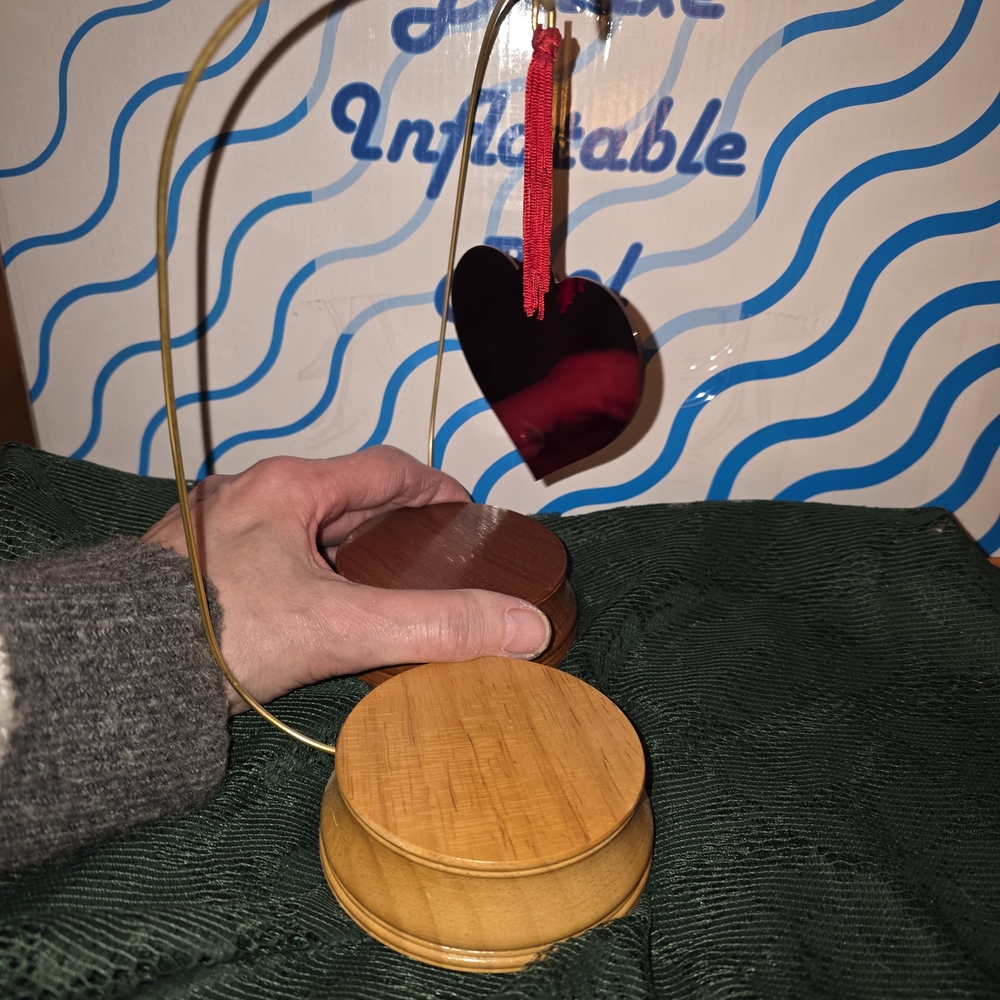 Wooden Heart Mobile with Gold and Red Accents